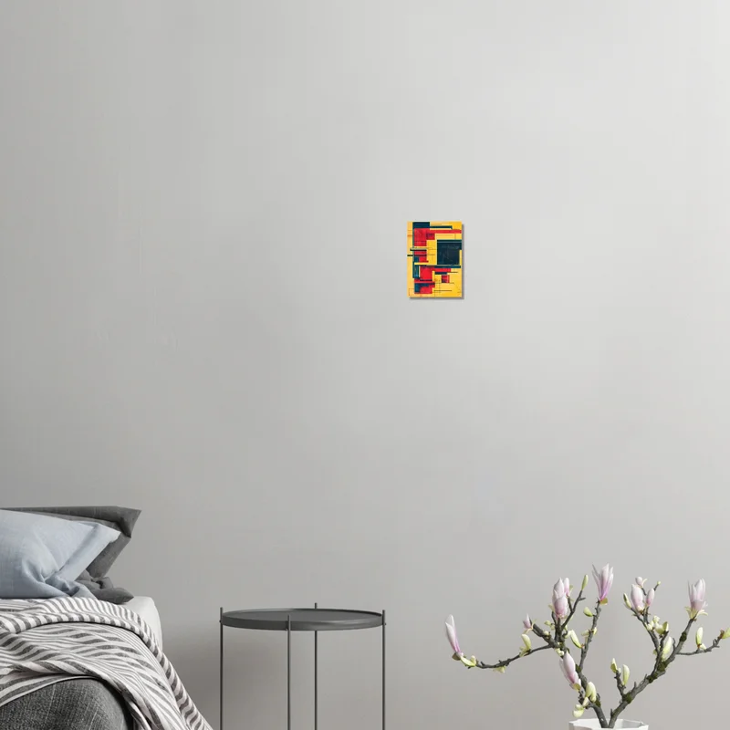Affiche Bauhaus géométrique jaune, rouge et bleu | Menivora — en situation