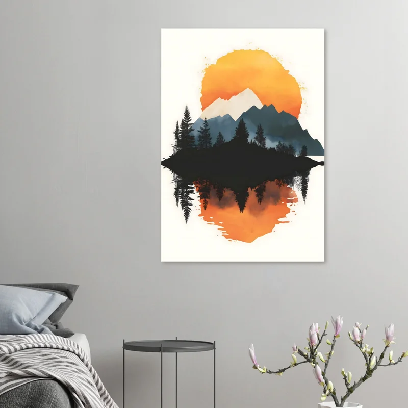 Poster Montagne et Lac au Coucher de Soleil, en situation