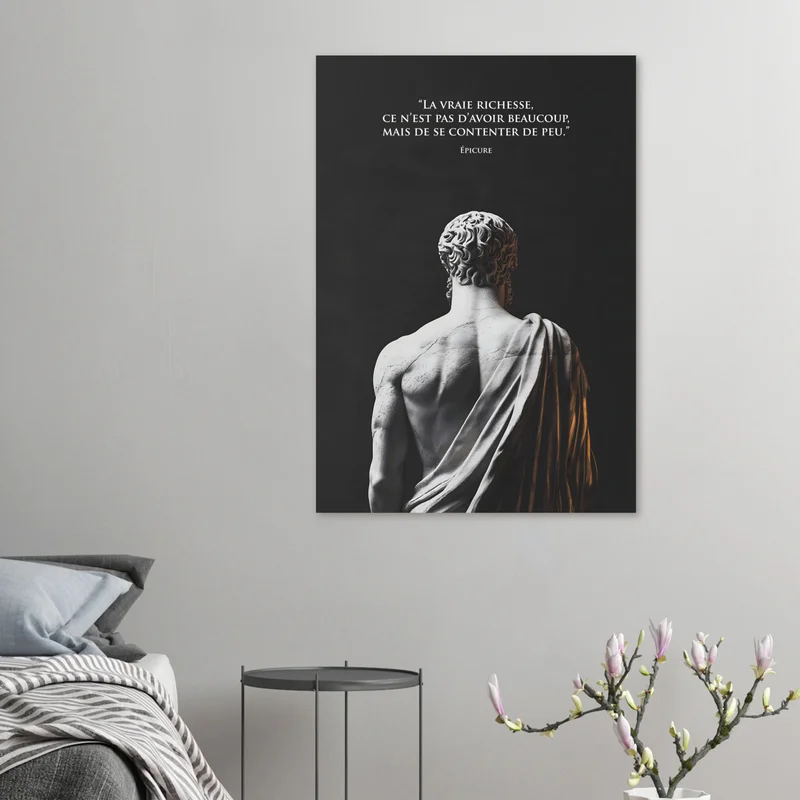 La vraie richesse, affiche citation d'Épicure, en situation