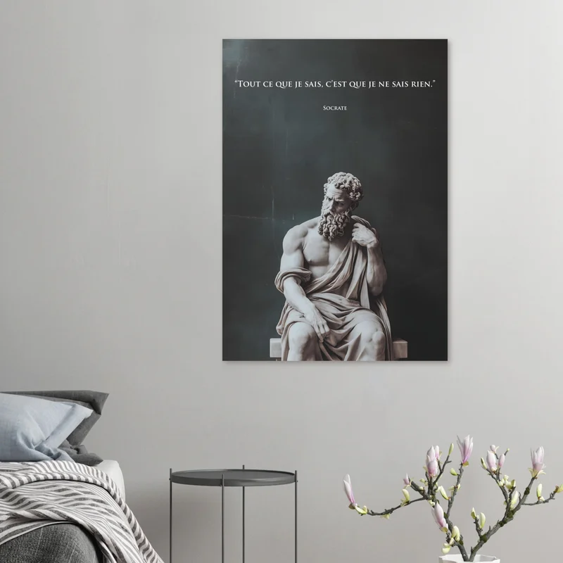 Poster Citation Socrate Je Sais Que Je Ne Sais Rien, Statue Antique en Marbre, en situation