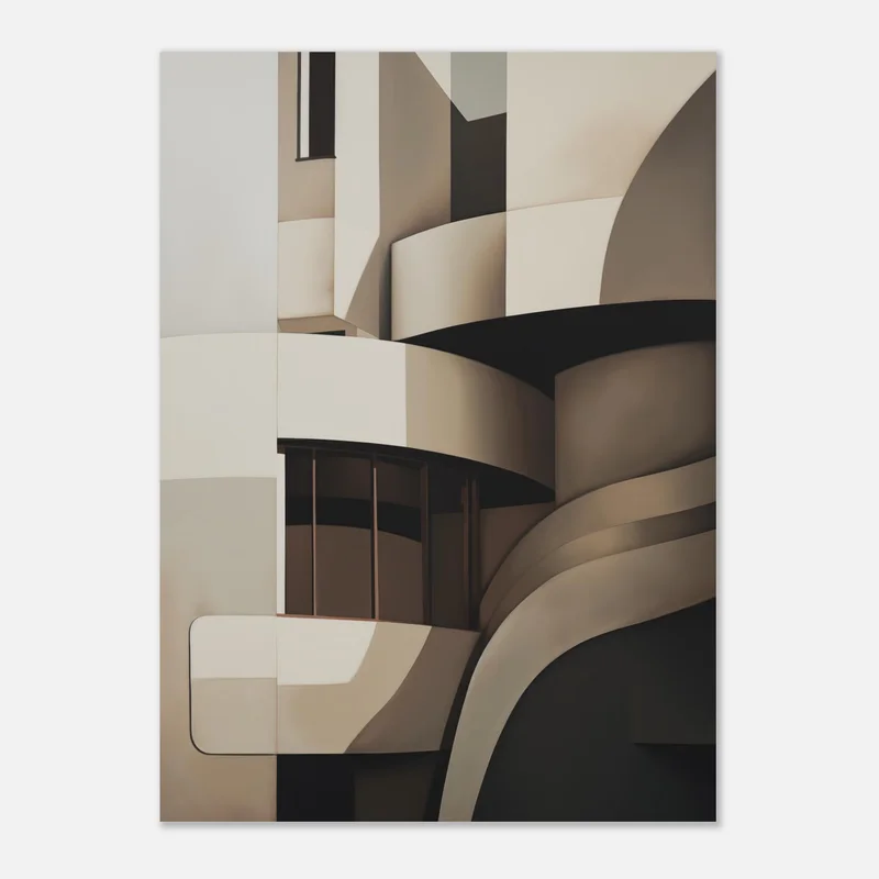 Poster Architecture Abstraite aux Courbes, Tons Beige, Taupe et Noir
