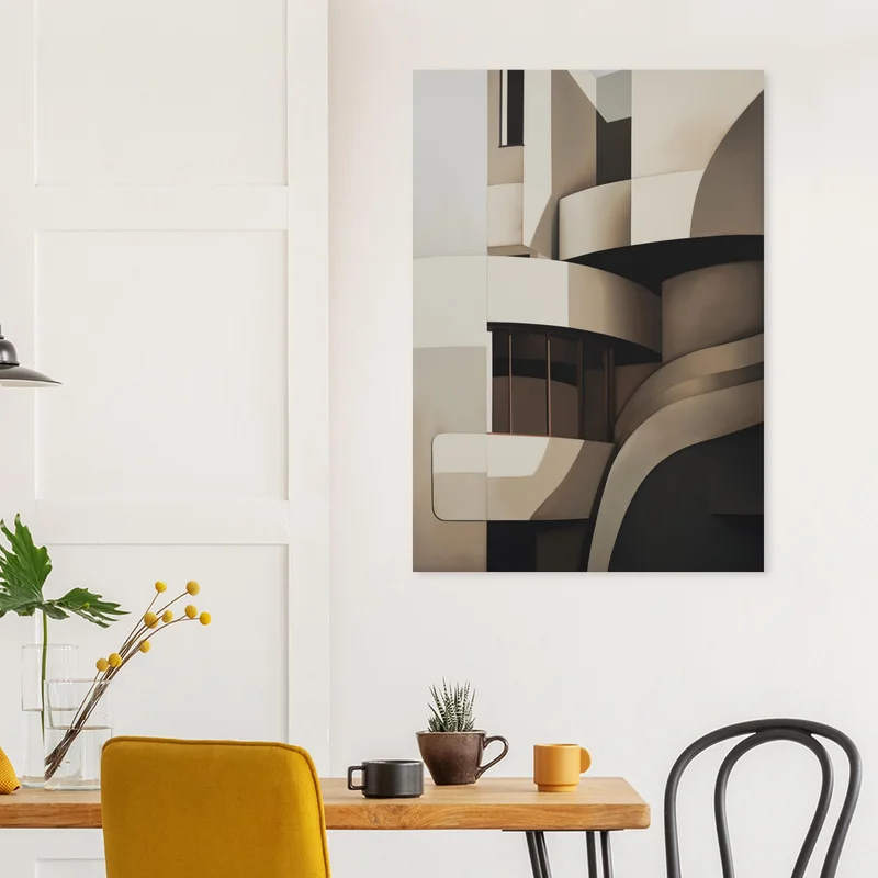 Poster Architecture Abstraite aux Courbes, Tons Beige, Taupe et Noir, en situation