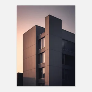 Poster Architecture Moderne au Crépuscule, Façade Anthracite et Cuivre