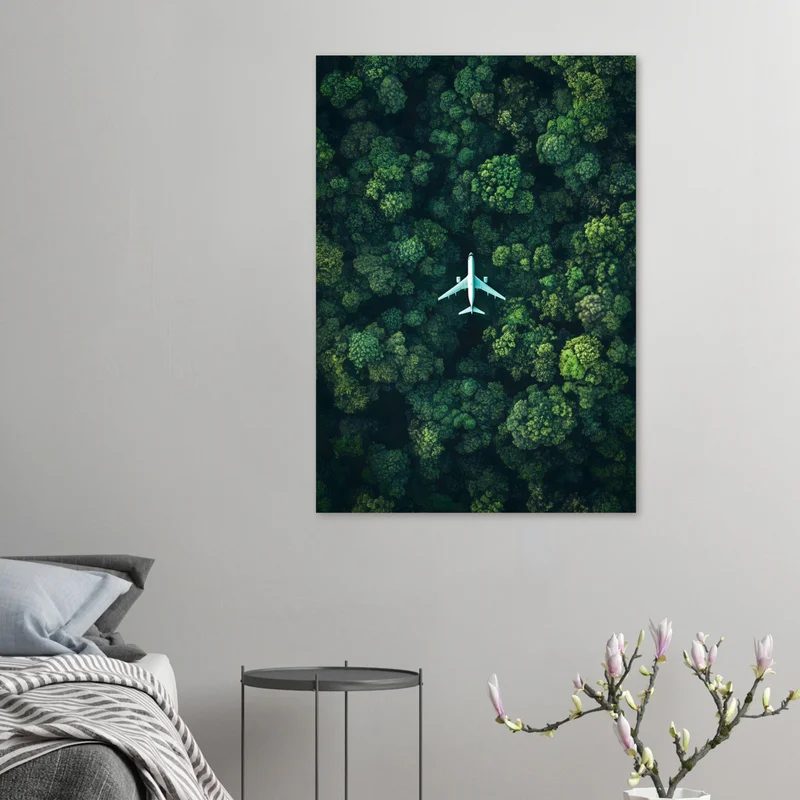 Poster Avion Survolant une Forêt Vue du Ciel, en situation